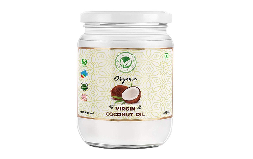 Erika Organics Orgnaic Virgin Coconut Oil    Glass Jar  475 millilitre